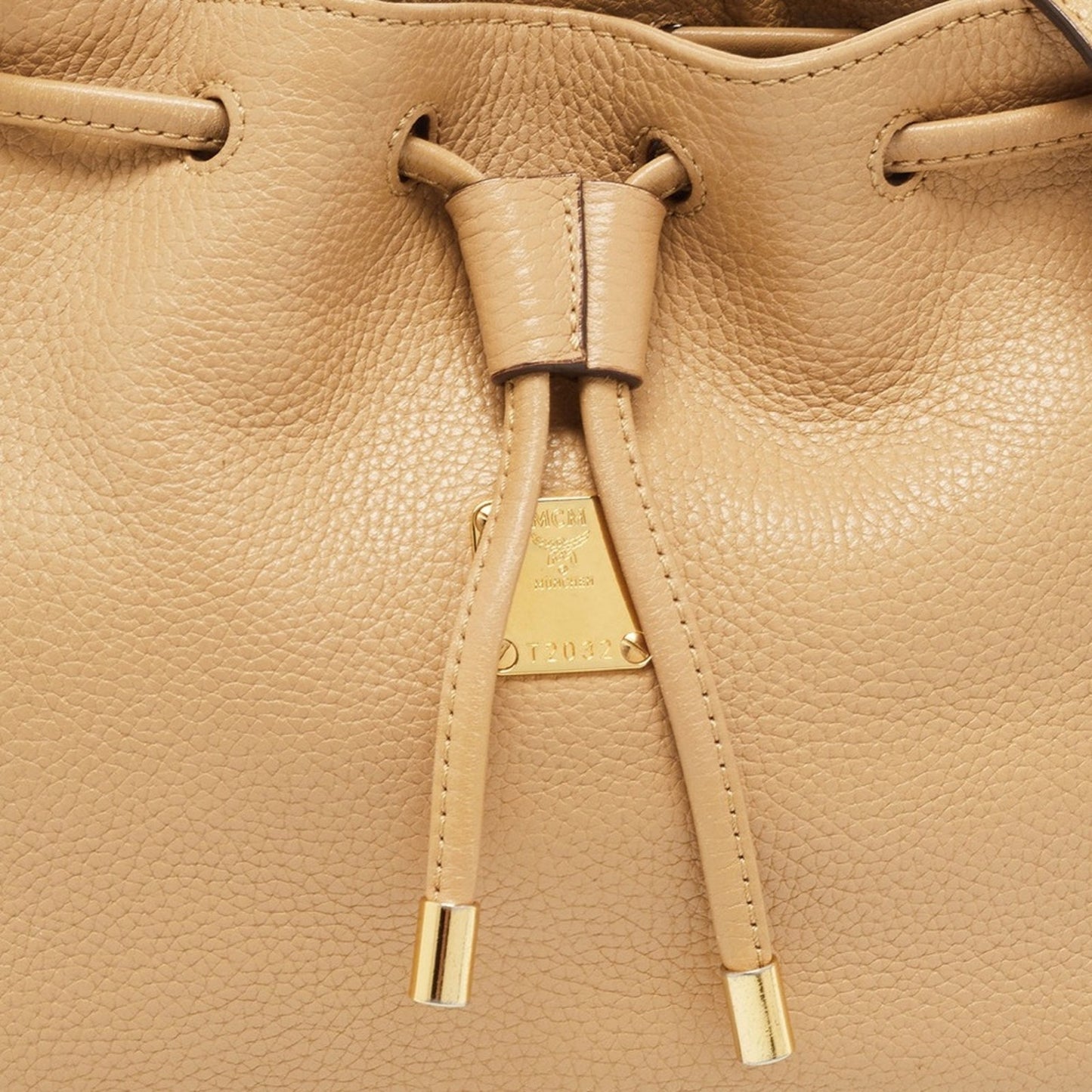 Authentic MCM beige leather 2 way drawstring satchel bag