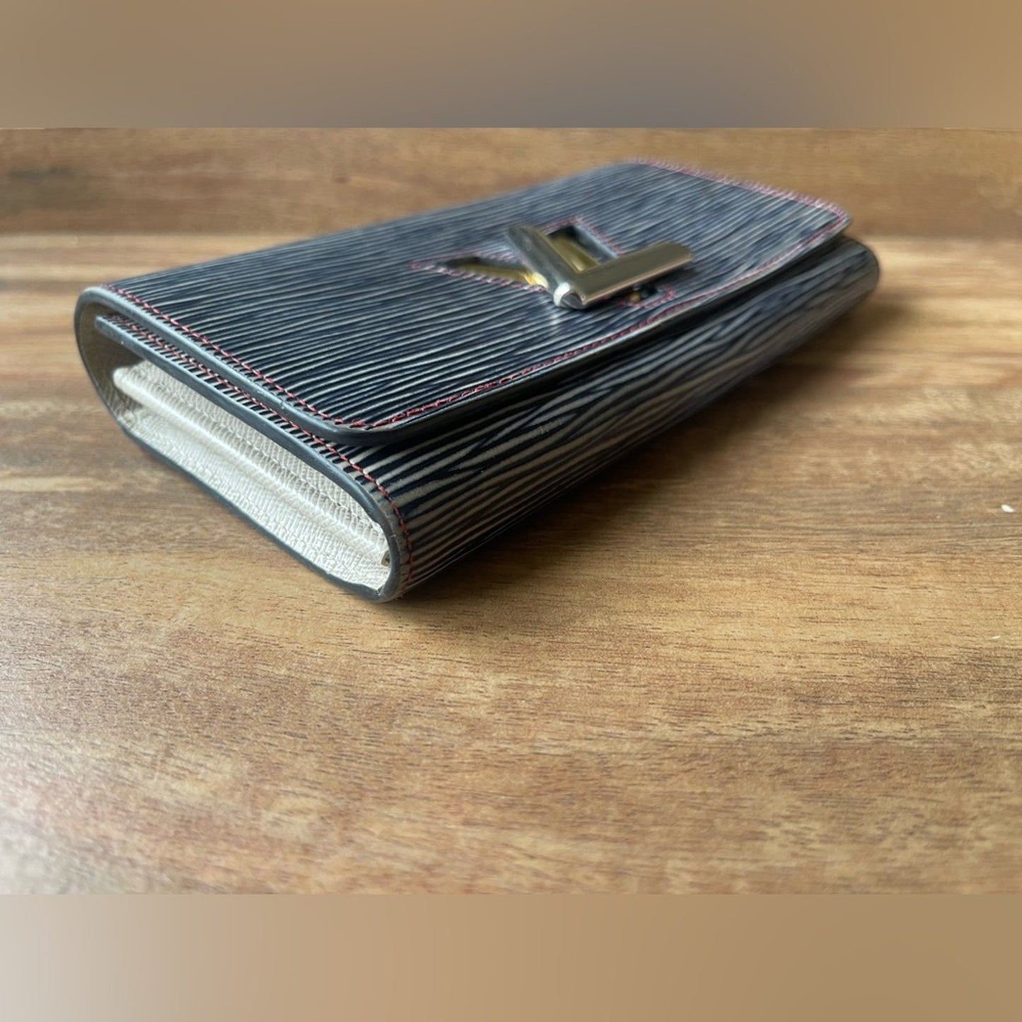 Authentic Louis Vuitton Denim Epi Portefuille Twist Lock Wallet on Chain