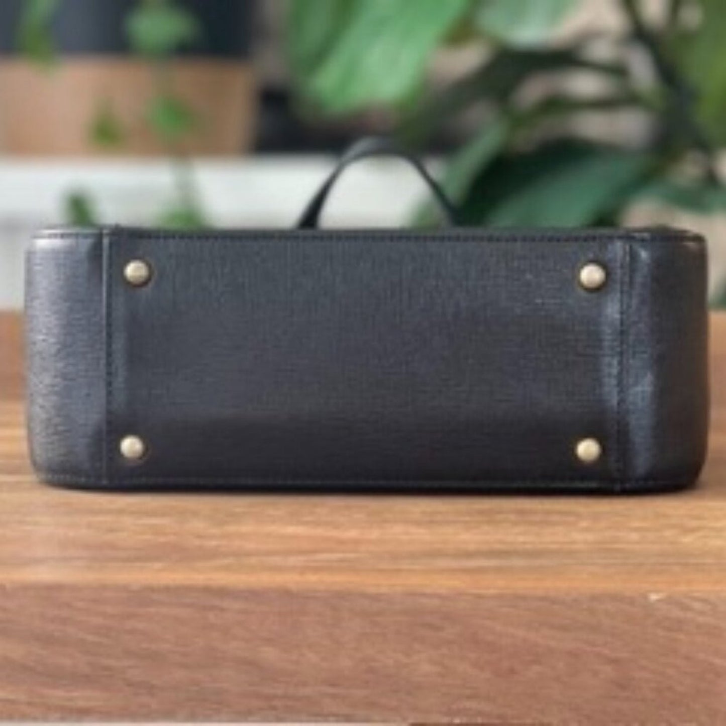 Authentic MCM Black Leather stud Embellished Top Handle tote Bag