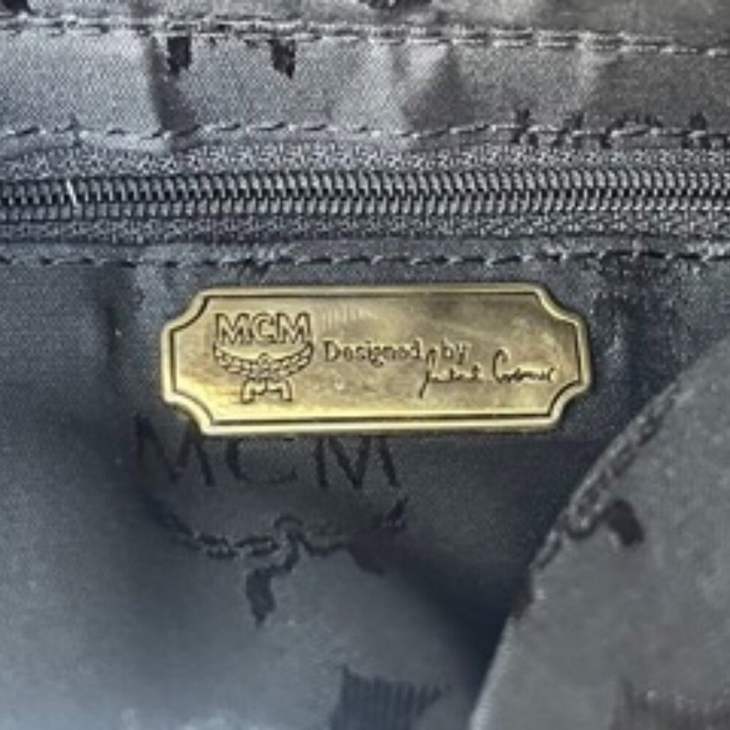 Authentic MCM Black Leather stud Embellished Top Handle tote Bag