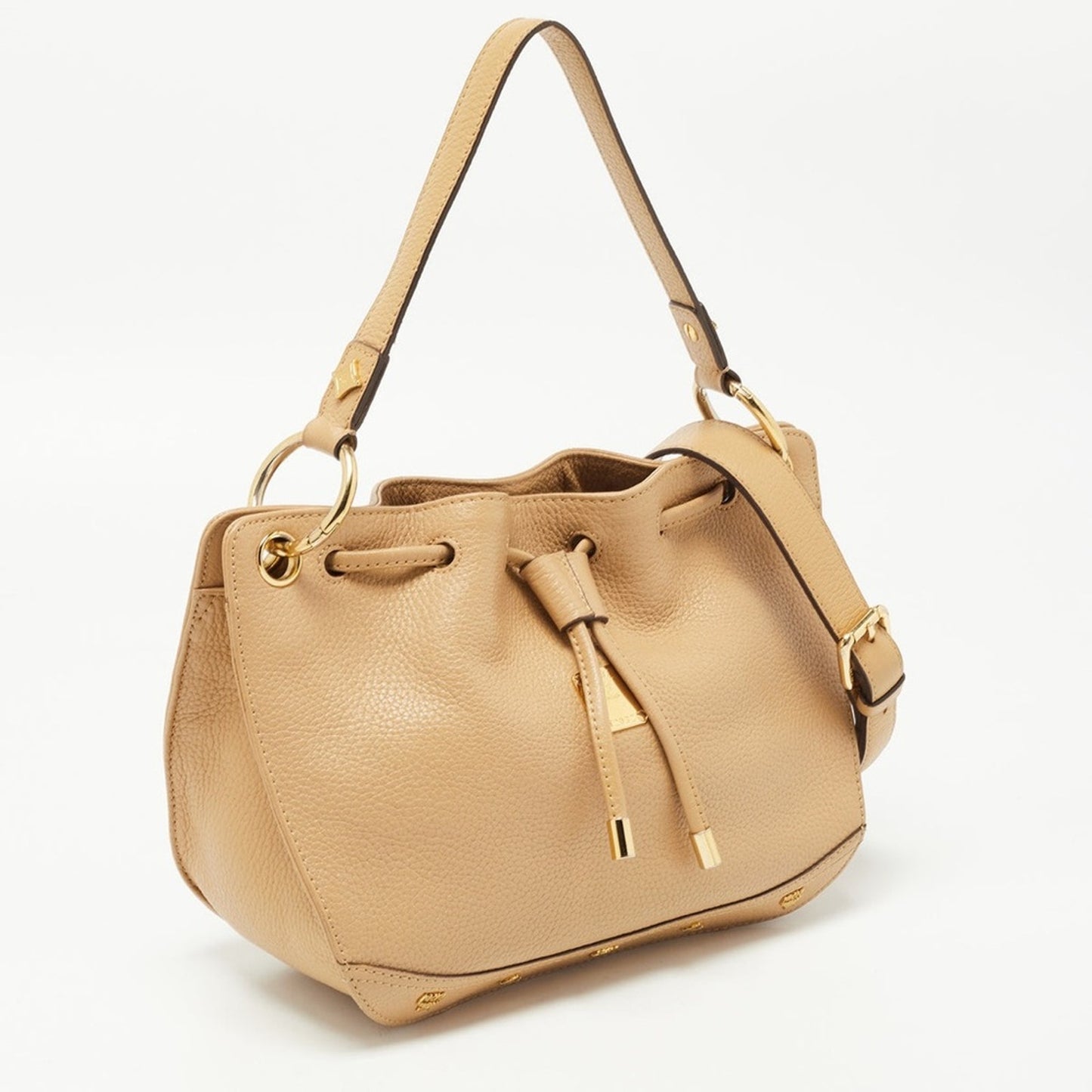 Authentic MCM beige leather 2 way drawstring satchel bag
