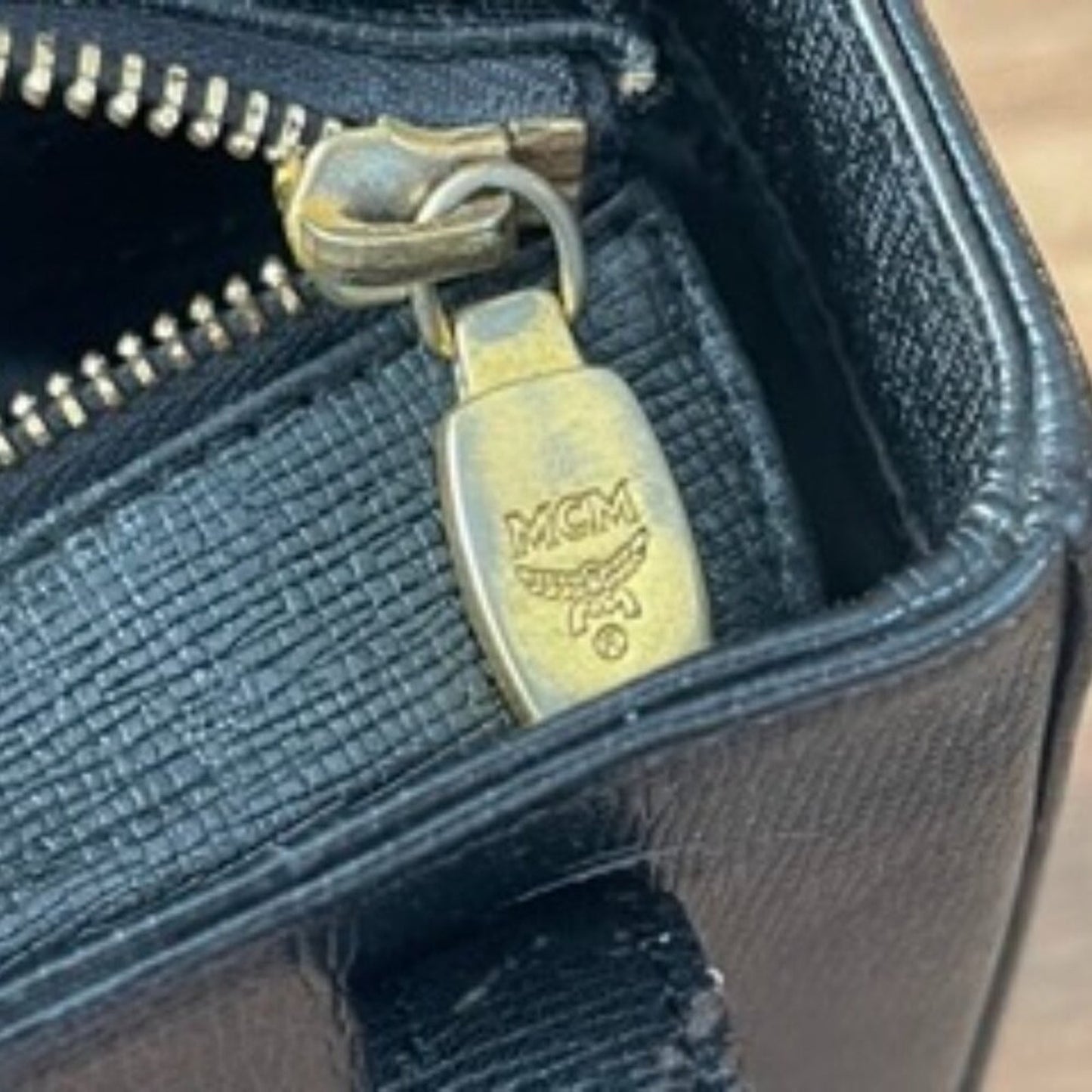 Authentic MCM Black Leather stud Embellished Top Handle tote Bag