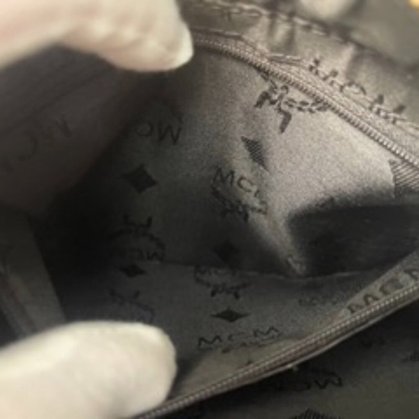 Authentic MCM Black Leather stud Embellished Top Handle tote Bag