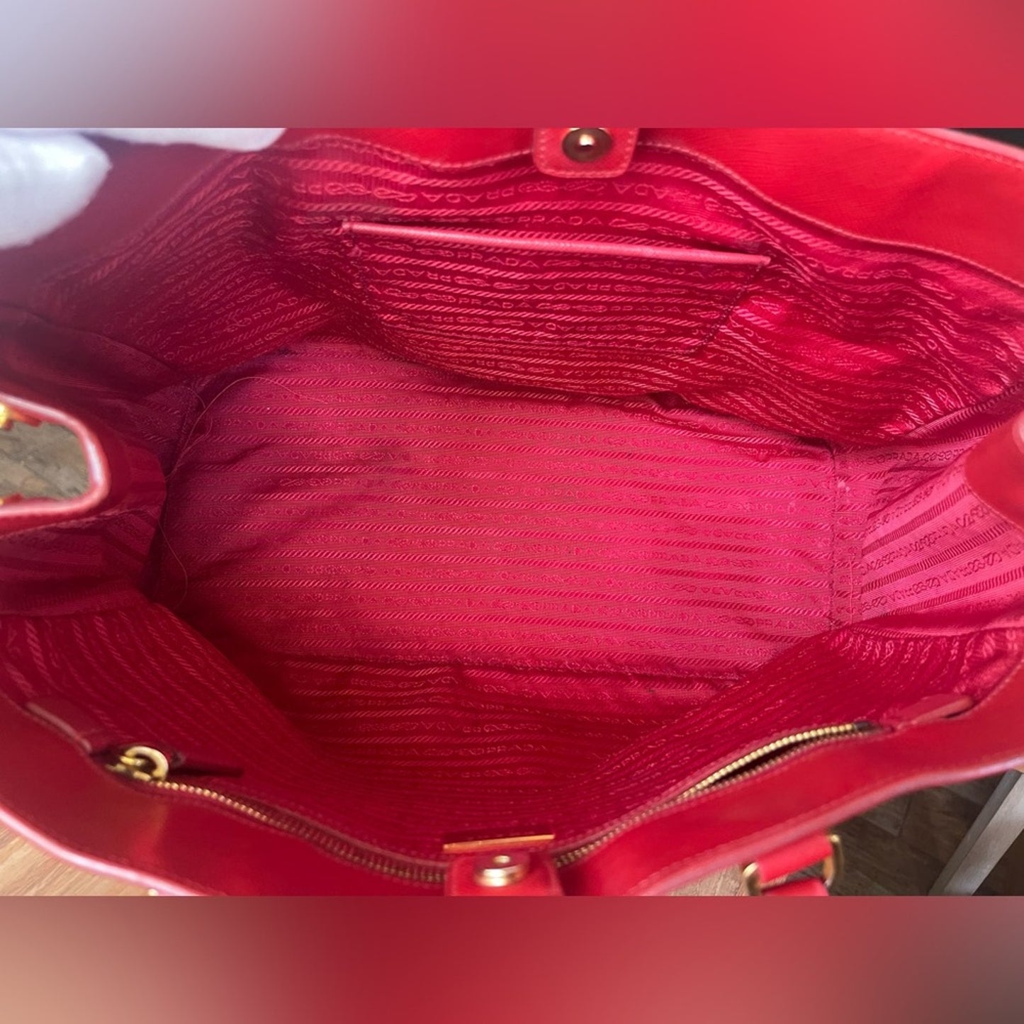 Authentic Prada Large Galleria Tote in Red Saffiano Leather