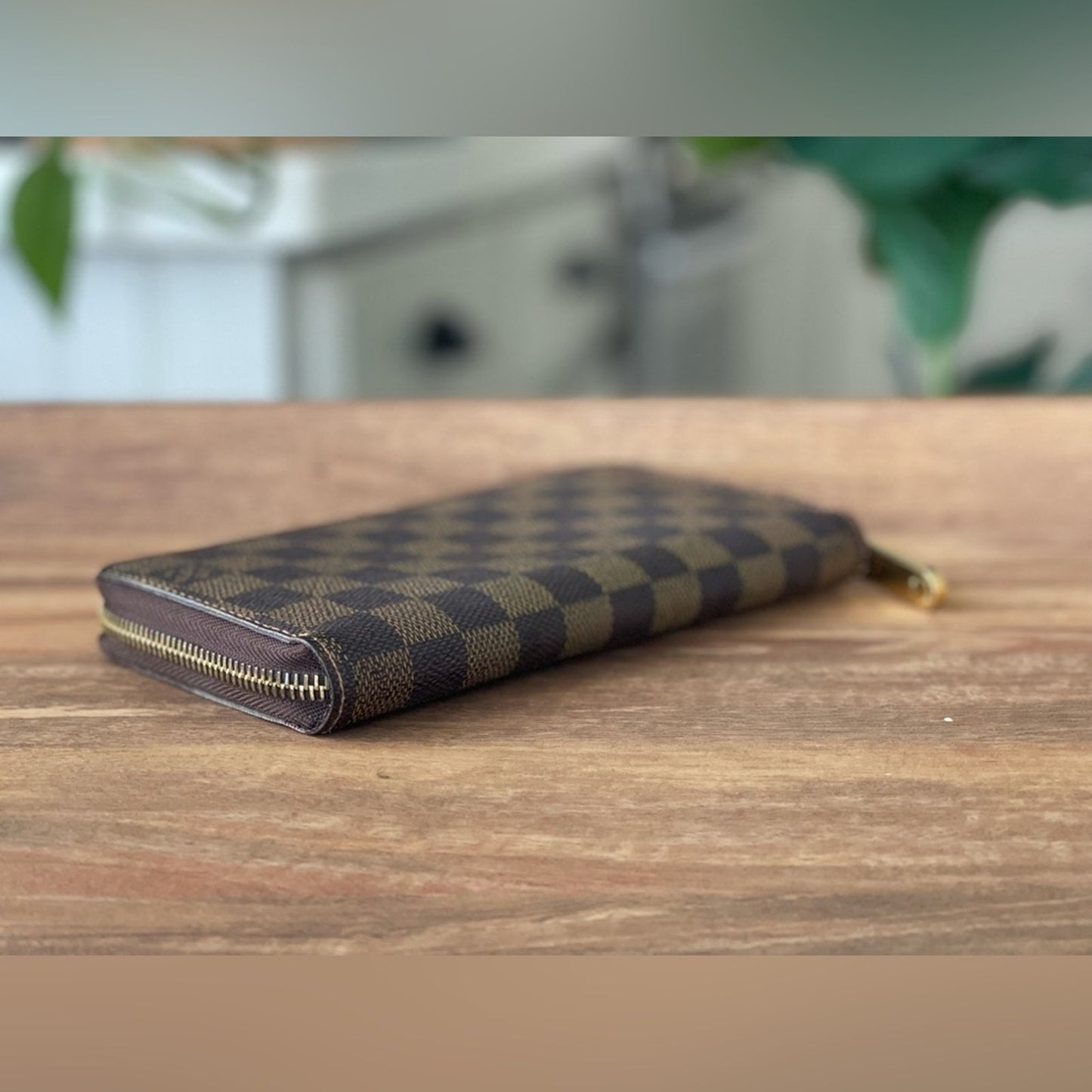 Authentic Louis Vuitton Damier Ebene Zip Around Long Wallet