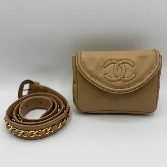 Authentic Chanel Vintage Beige calfskin CC Flap Belt Bag