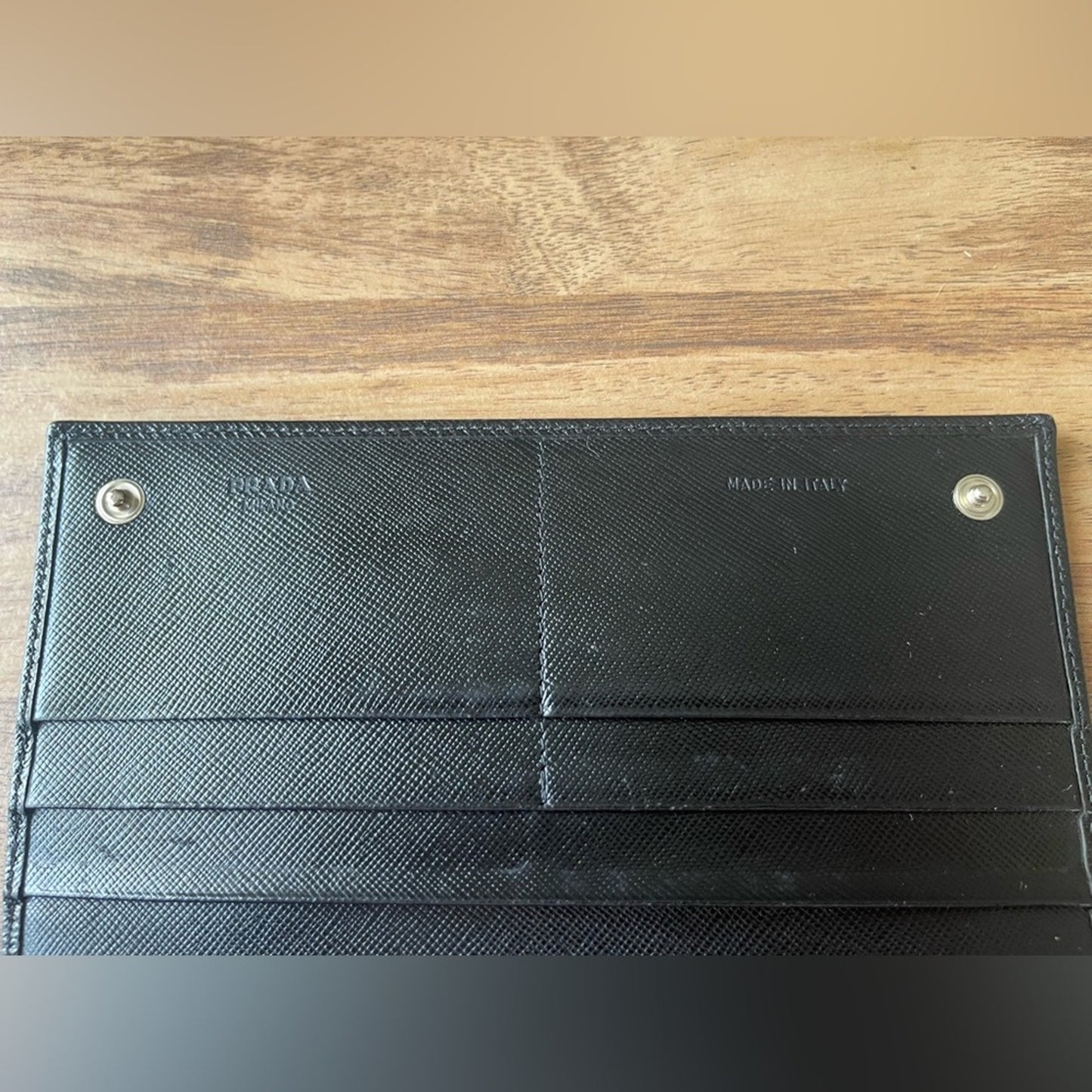 Authentic Prada Large Black Saffiano Leather Wallet on Chain