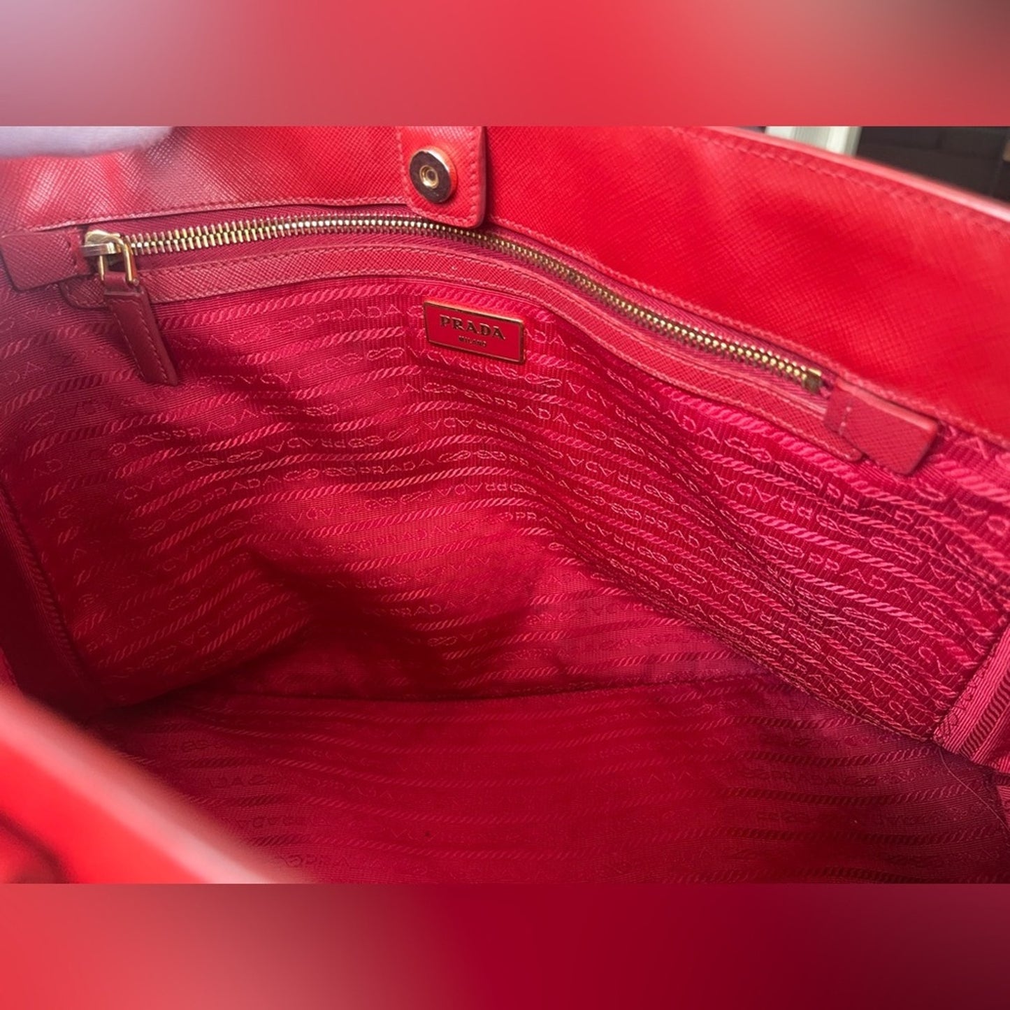 Authentic Prada Large Galleria Tote in Red Saffiano Leather