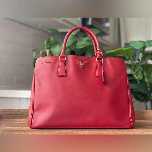 Authentic Prada Large Galleria Tote in Red Saffiano Leather