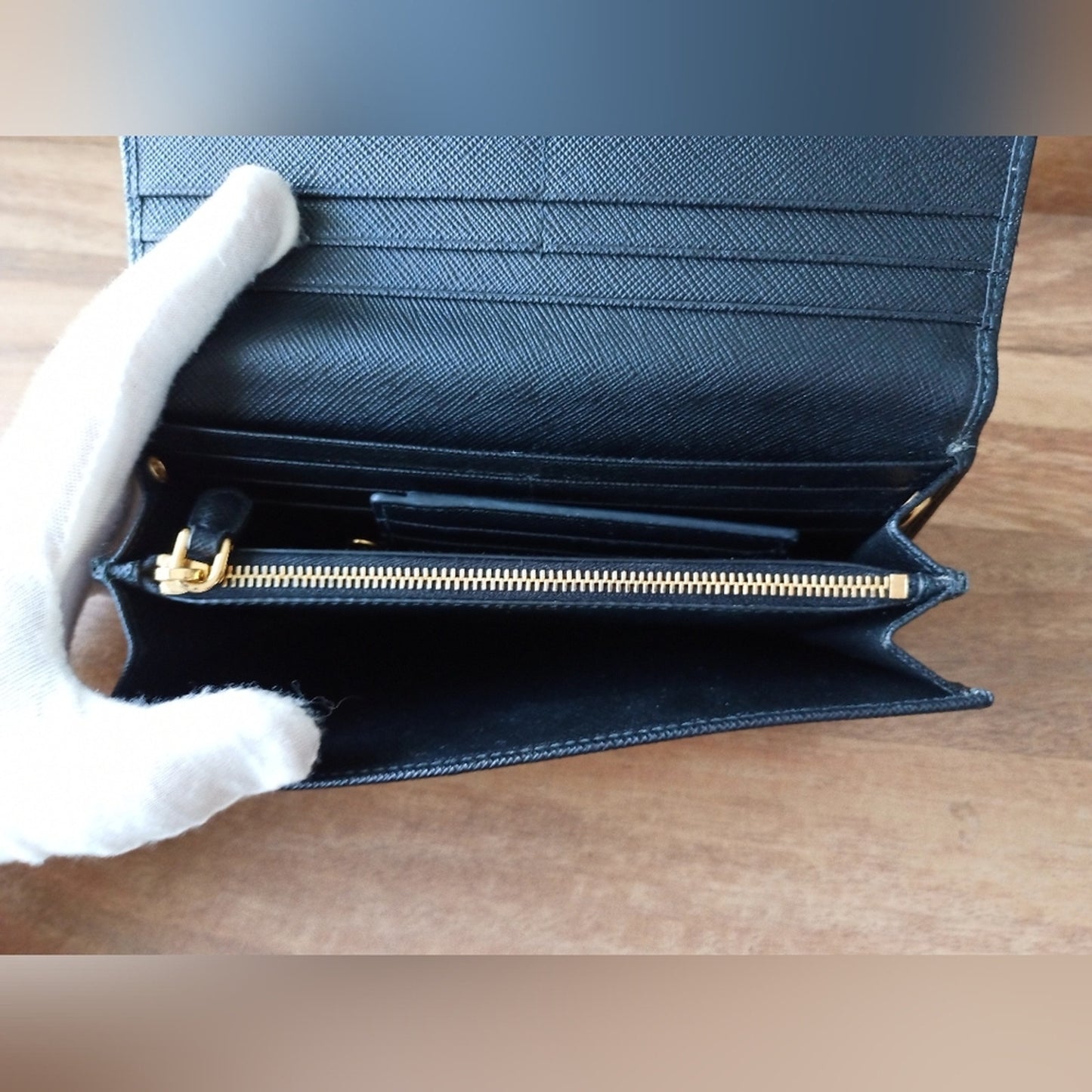 Authentic Prada Black Saffiano Continental Wallet on Chain