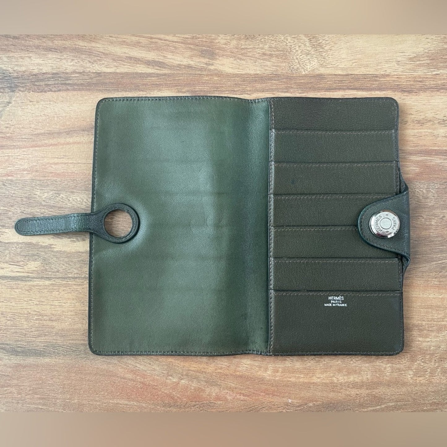 Authentic Hermes Dogon Forest Green Wallet with chain