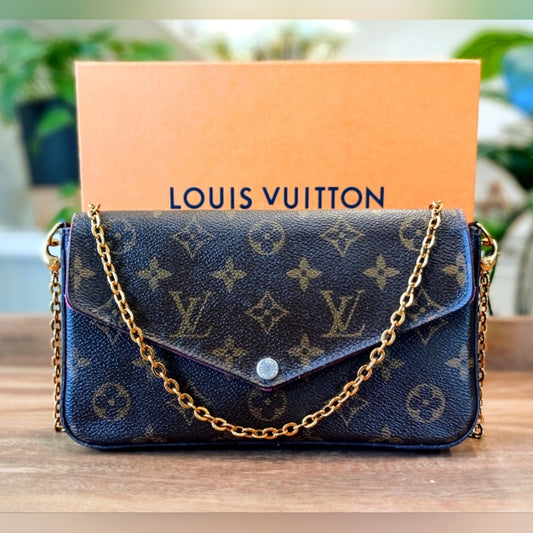 Authentic Louis Vuitton LV Monogram Felicie Pochette with Original Chain