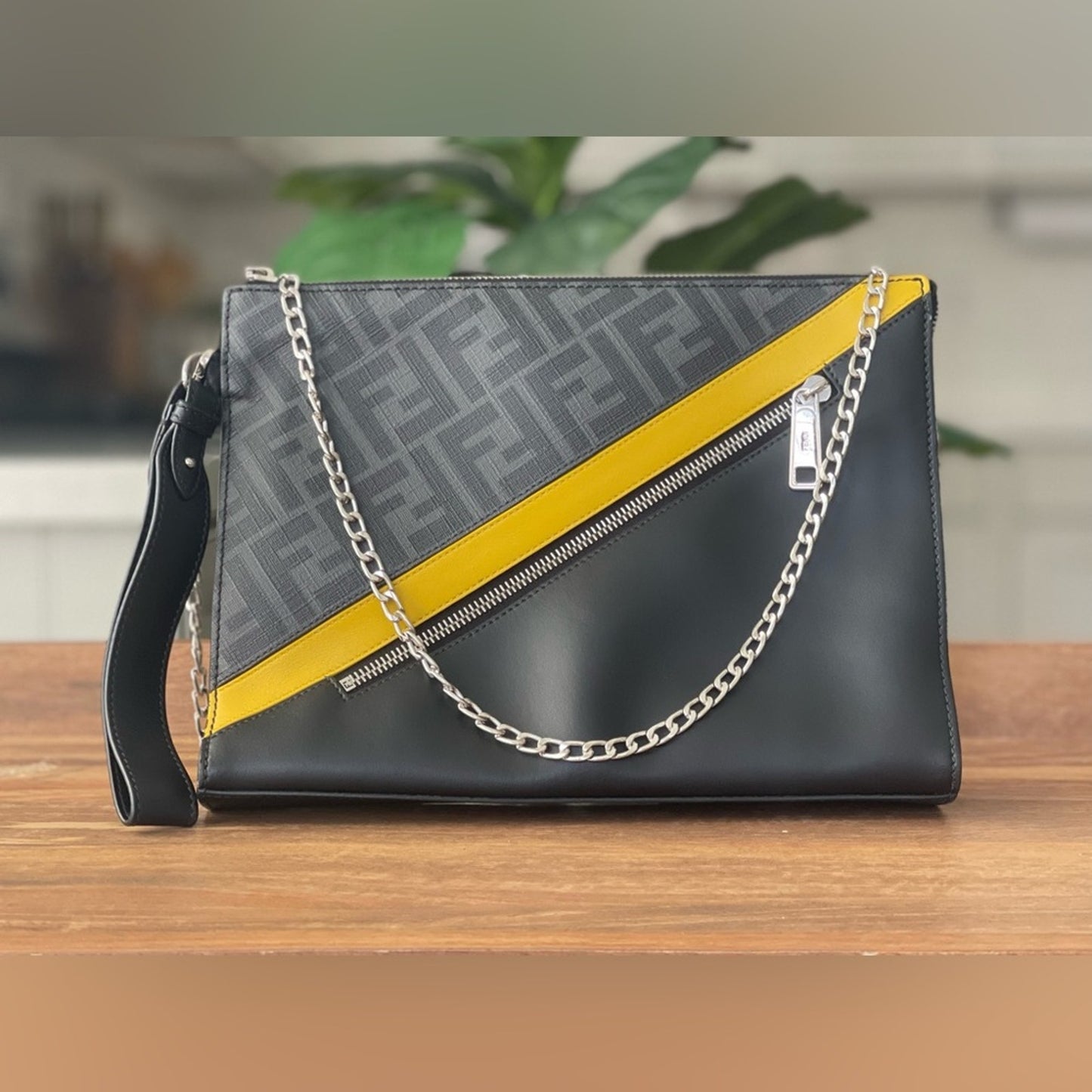 Authentic Fendi Zucca Messenger Clutch Bag on Chain