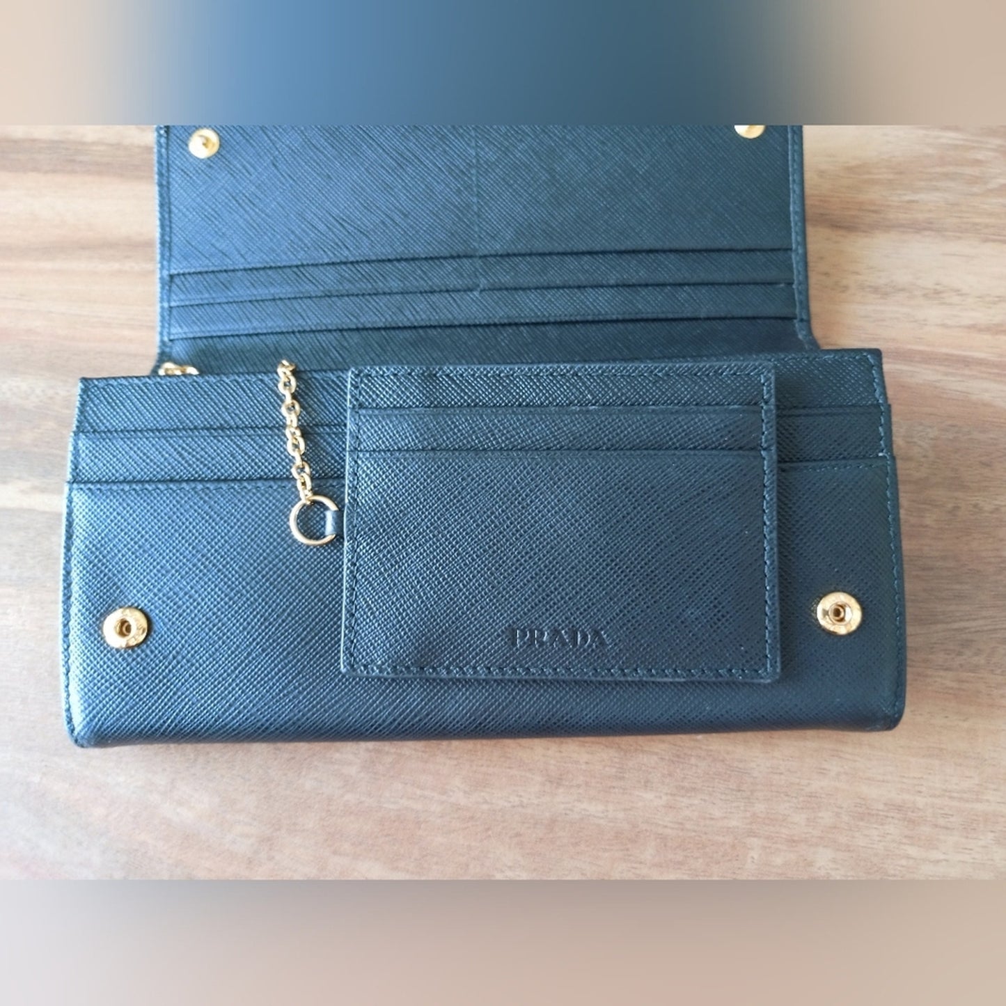 Authentic Prada Black Saffiano Continental Wallet on Chain